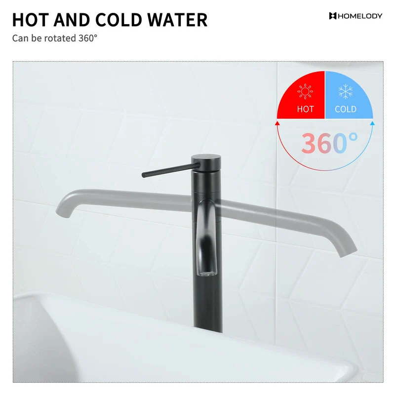 HOMELODY Waschtischarmatur Schwarz Hoch Wasserhahn Bad Waschbecken Mischbatterie Einhebelmischer Armatur Edelstahl 304 Waschtisch Armatur für Badezimmer