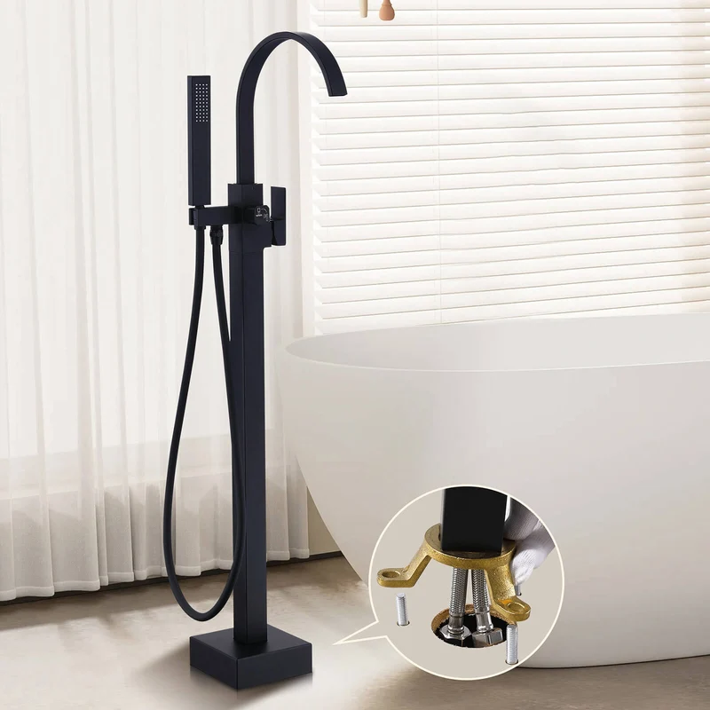 Homelody Wannenarmatur Schwarz freistehende Wannenarmatur Messing mit Handbrause & Wasserfall
