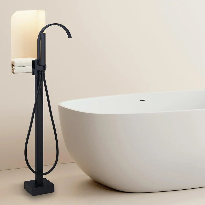 Homelody Wannenarmatur Schwarz freistehende Wannenarmatur Messing mit Handbrause & Wasserfall