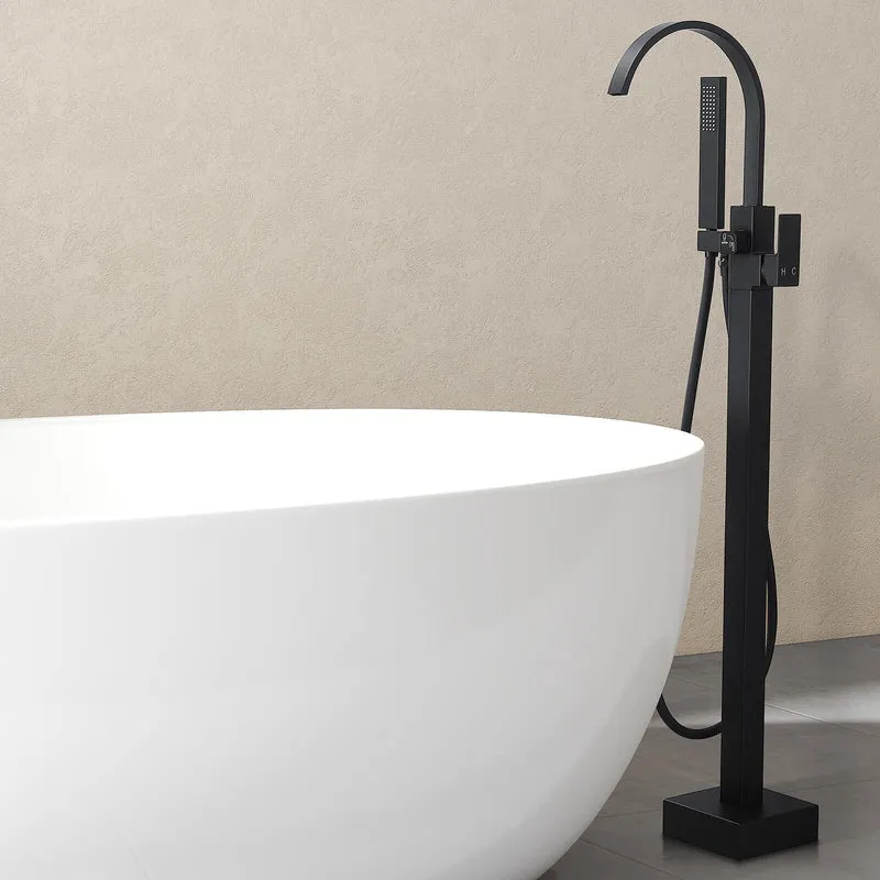 Homelody Wannenarmatur Schwarz freistehende Wannenarmatur Messing mit Handbrause & Wasserfall