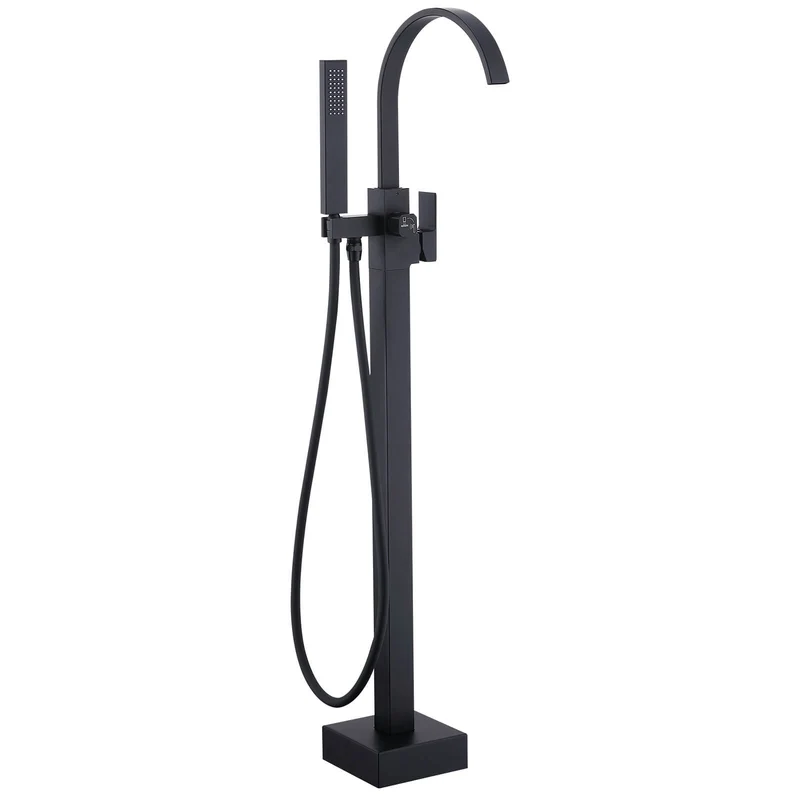 Homelody Wannenarmatur Schwarz freistehende Wannenarmatur Messing mit Handbrause & Wasserfall