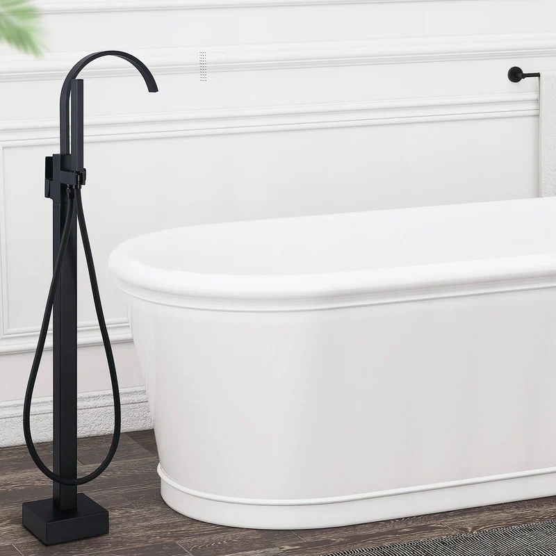 Homelody Wannenarmatur Schwarz freistehende Wannenarmatur Messing mit Handbrause & Wasserfall