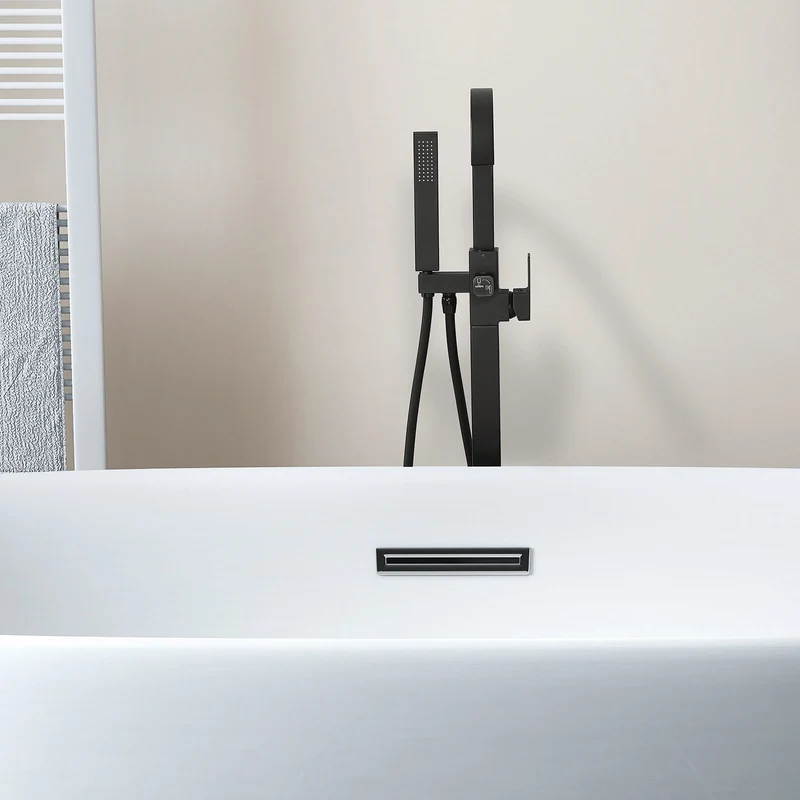 Homelody Wannenarmatur Schwarz freistehende Wannenarmatur Messing mit Handbrause & Wasserfall