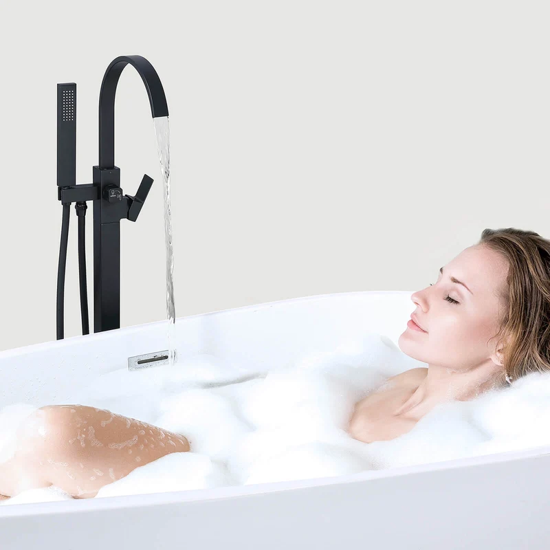 Homelody Wannenarmatur Schwarz freistehende Wannenarmatur Messing mit Handbrause & Wasserfall