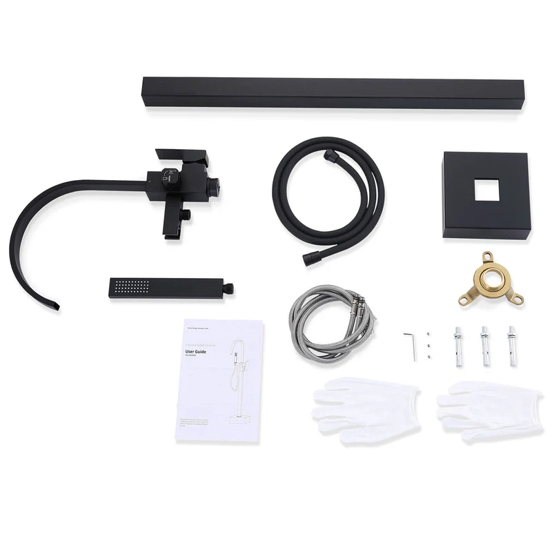 Homelody Wannenarmatur Schwarz freistehende Wannenarmatur Messing mit Handbrause & Wasserfall
