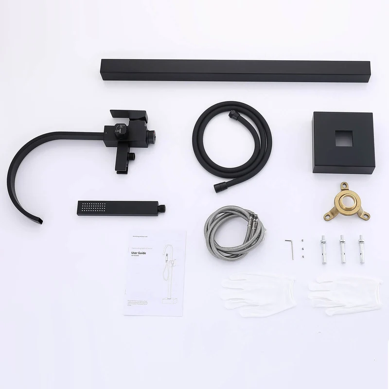 Homelody Wannenarmatur Schwarz freistehende Wannenarmatur Messing mit Handbrause & Wasserfall