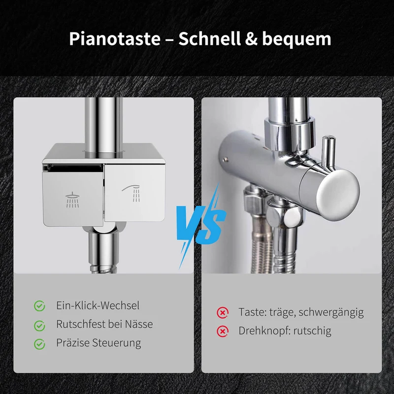HOMELODY Duschsystem ohne Armatur mit Klavierschaltern, Duscharmatur Komplettset, Regenwalddusche Höhenverstellbar Duschstange