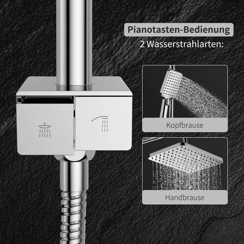 HOMELODY Duschsystem ohne Armatur mit Klavierschaltern, Duscharmatur Komplettset, Regenwalddusche Höhenverstellbar Duschstange