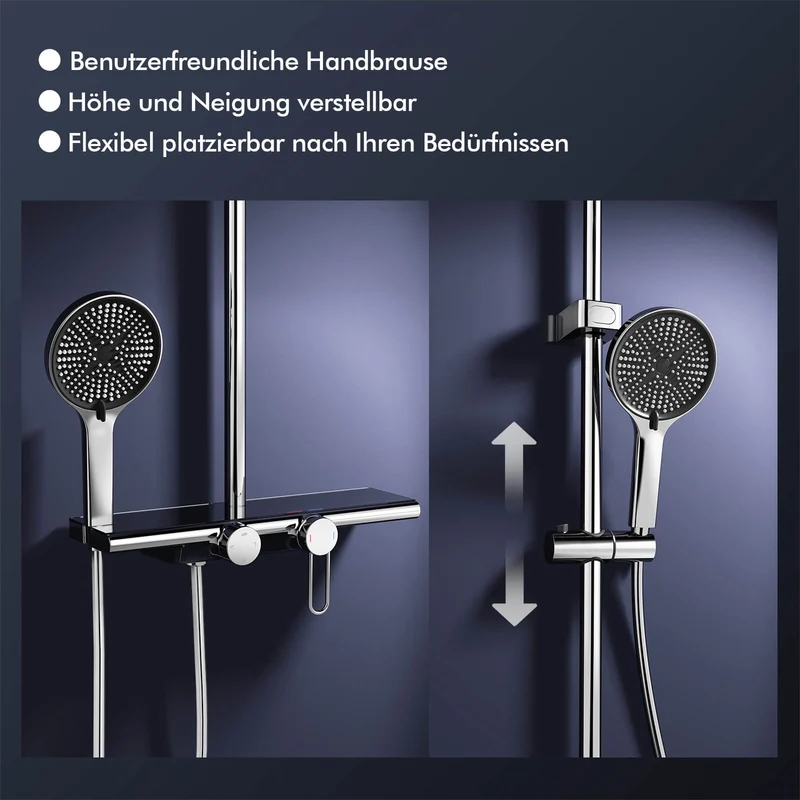Homelody Duschsystem Chrom, Dusche Komplett mit Lagerregal