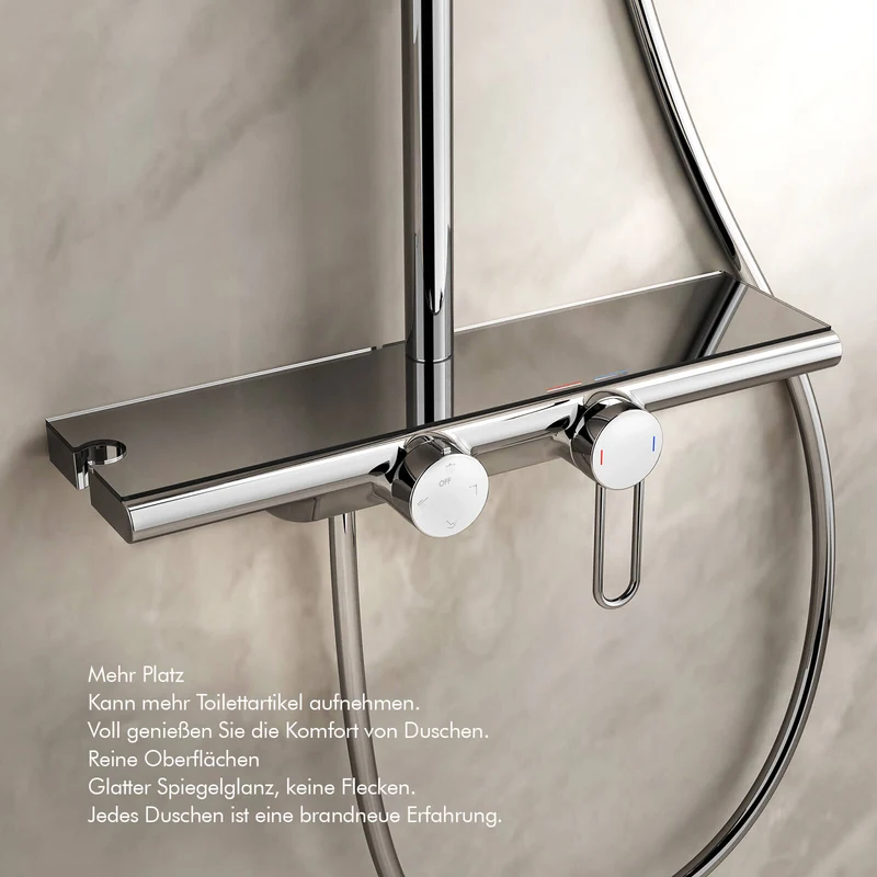 Homelody Duschsystem Chrom, Dusche Komplett mit Lagerregal