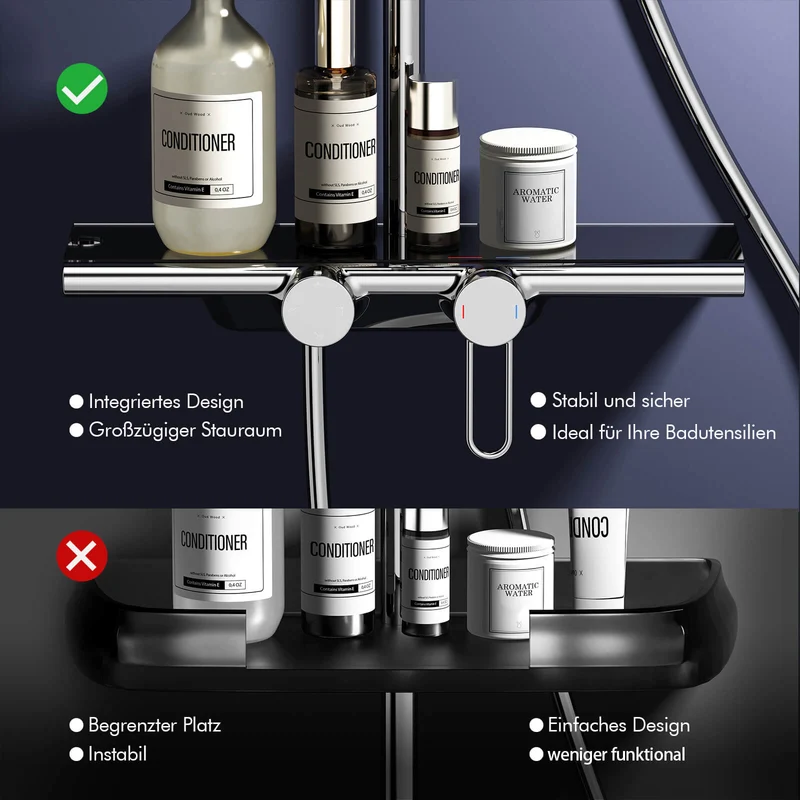 Homelody Duschsystem Chrom, Dusche Komplett mit Lagerregal
