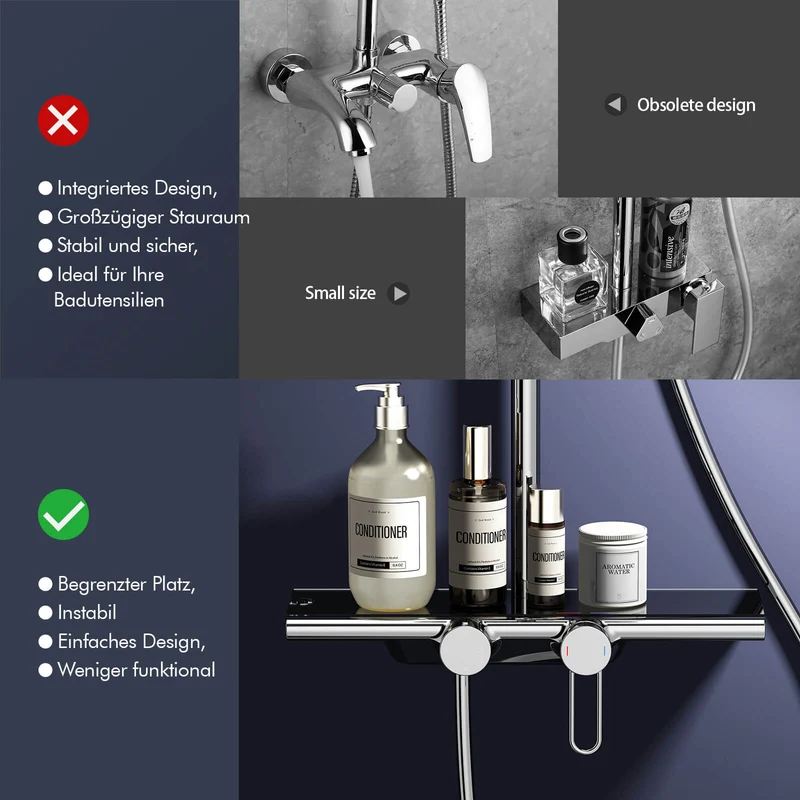 Homelody Duschsystem Chrom, Dusche Komplett mit Lagerregal