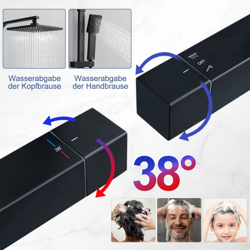Homelody Duschsystem mit Thermostat Regendusche eckig höhe Duscharmatur