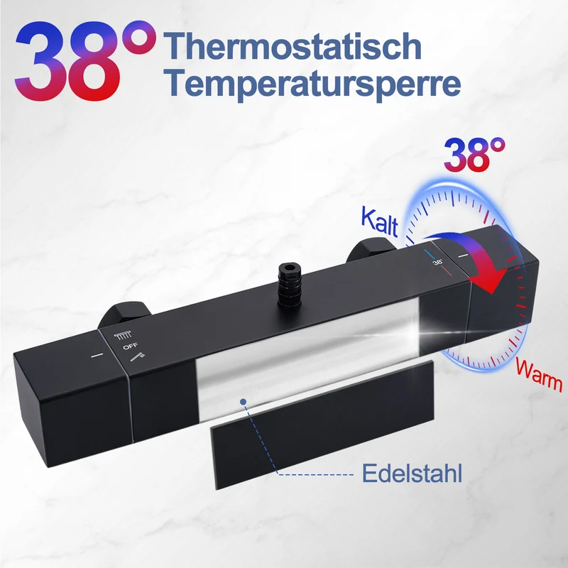 Homelody Duschsystem mit Thermostat Regendusche eckig höhe Duscharmatur