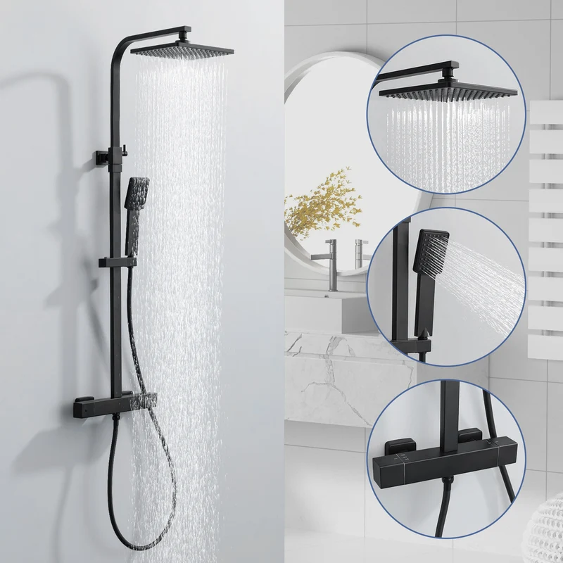 Homelody Duschsystem mit Thermostat Regendusche eckig höhe Duscharmatur
