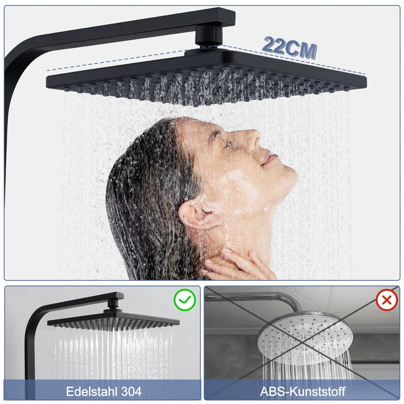 Homelody Duschsystem mit Thermostat Regendusche eckig höhe Duscharmatur