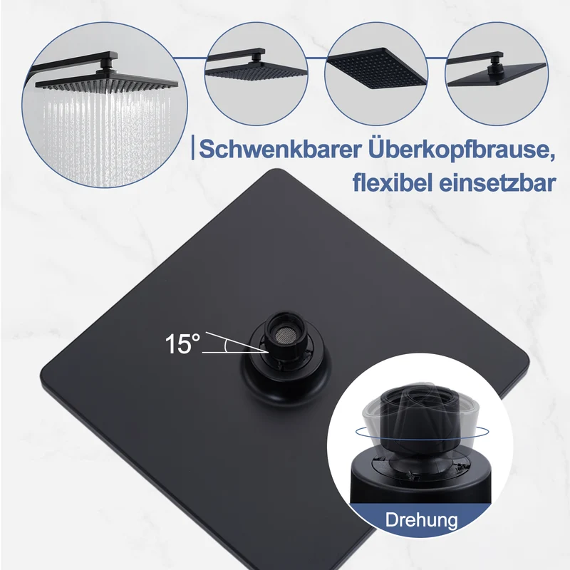 Homelody Duschsystem mit Thermostat Regendusche eckig höhe Duscharmatur