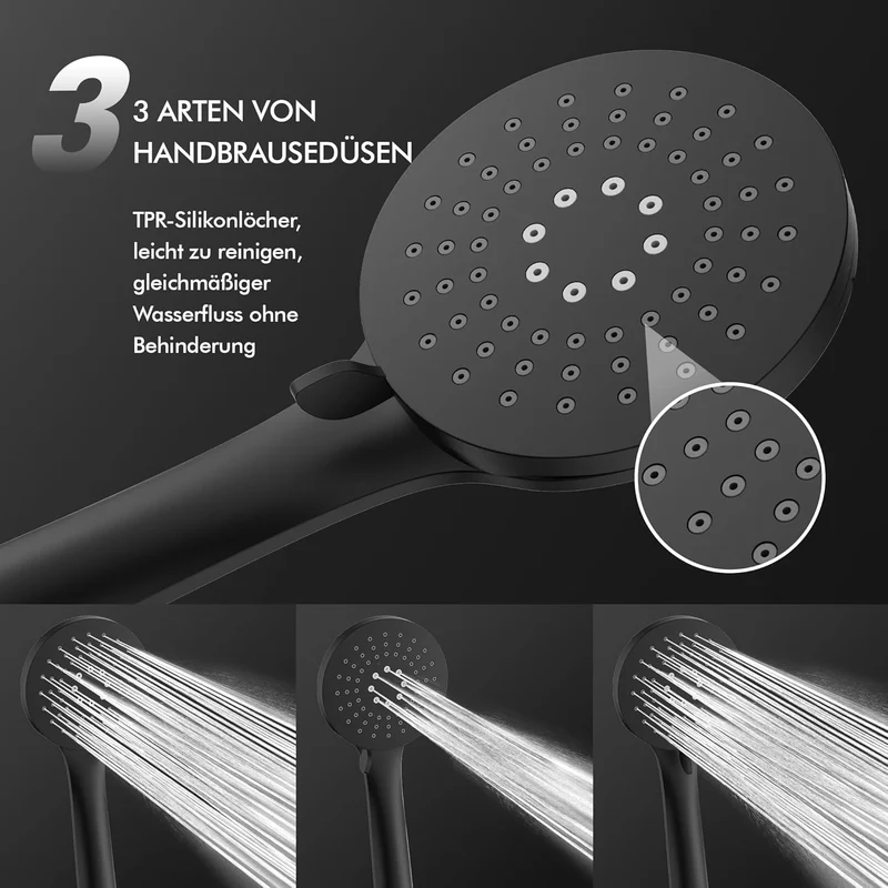 HOMELODY Duschsystem mit Thermostat und Duschablage mit Rund Regendusche Duschkopf, 3 Strahlarten ABS Handbrause, Sicherheitssperre bei 38°C