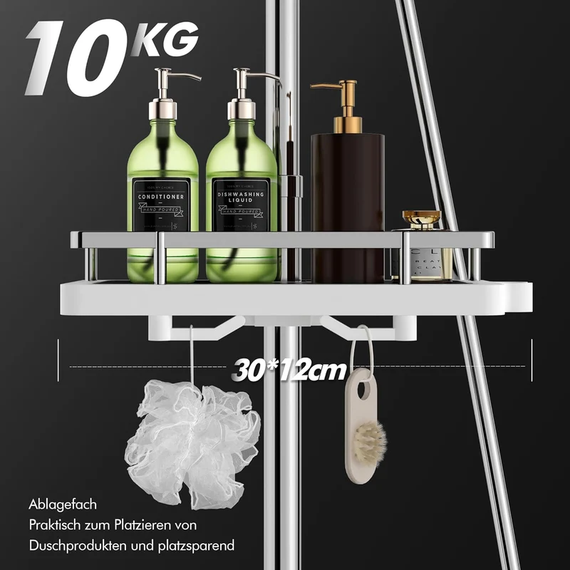 HOMELODY Duschsystem mit Thermostat und Duschablage Chrom mit Rund Regendusche Duschkopf, 3 Strahlarten ABS Handbrause, Sicherheitssperre bei 38°C