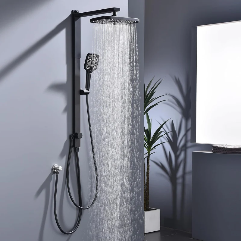 HOMELODY Regendusche Duschsystem ohne Armatur, Schwarz Handbrause mit 3 Funktionen