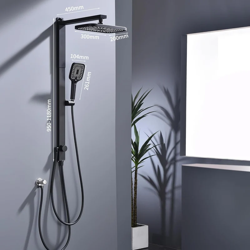 HOMELODY Regendusche Duschsystem ohne Armatur, Schwarz Handbrause mit 3 Funktionen