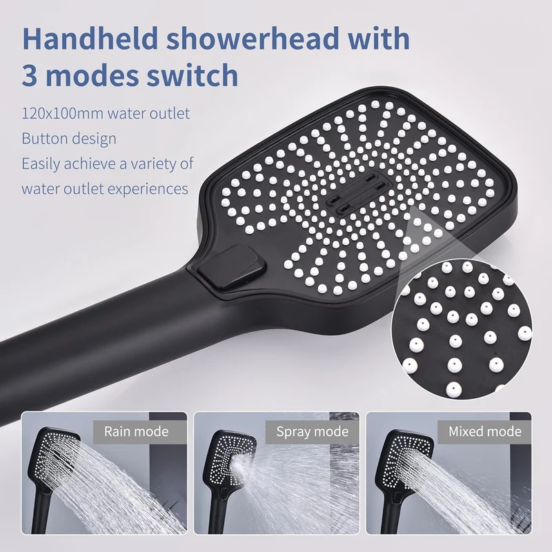 HOMELODY Regendusche Duschsystem ohne Armatur, Schwarz Handbrause mit 3 Funktionen