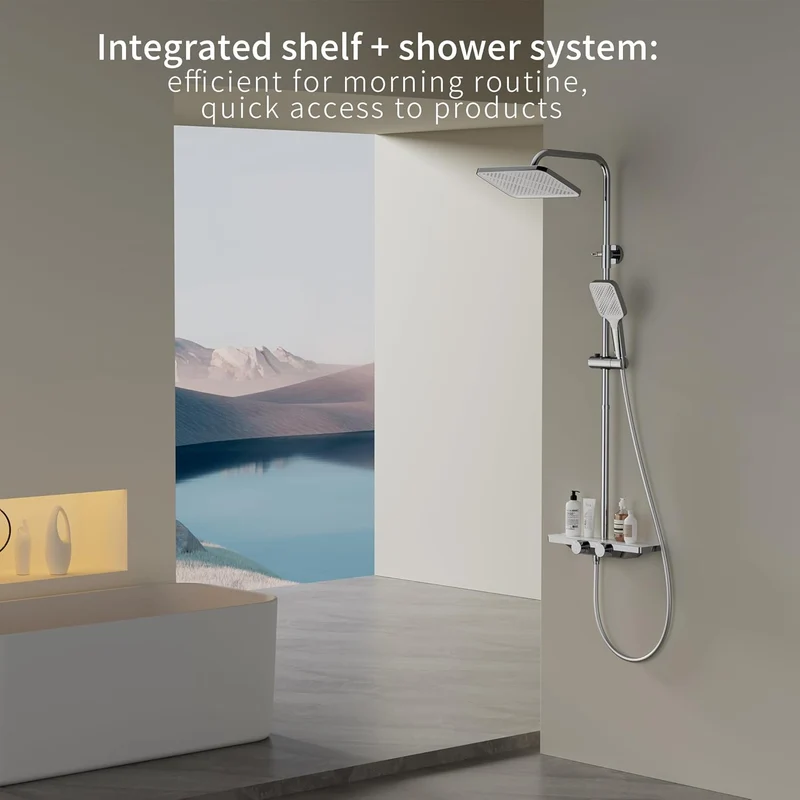 HOMELODY Duschsystem mit Thermostat und Glasablage - Duscharmatur Komplettset