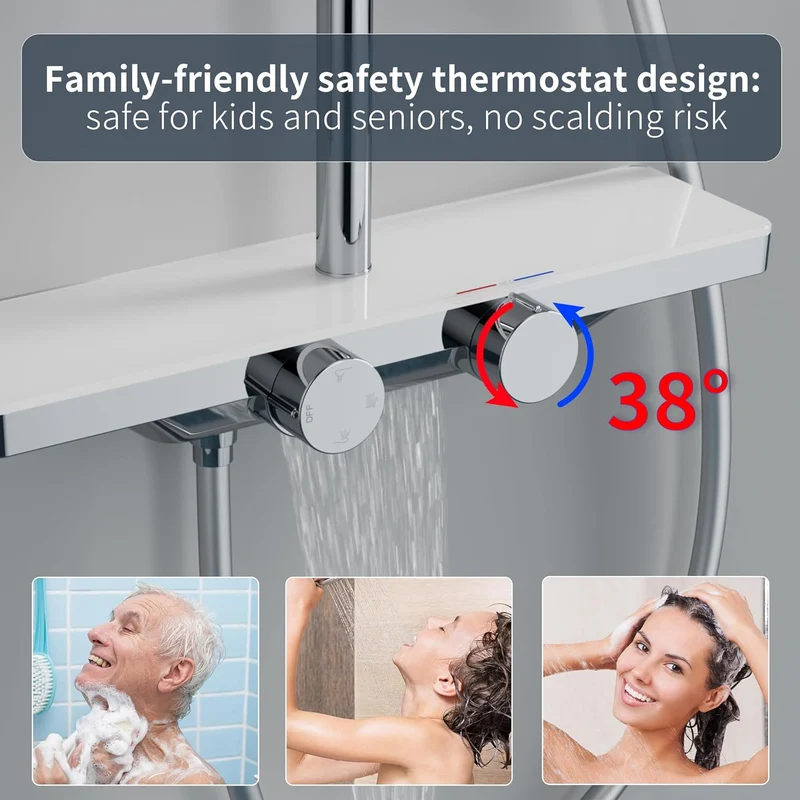 HOMELODY Duschsystem mit Thermostat und Glasablage - Duscharmatur Komplettset