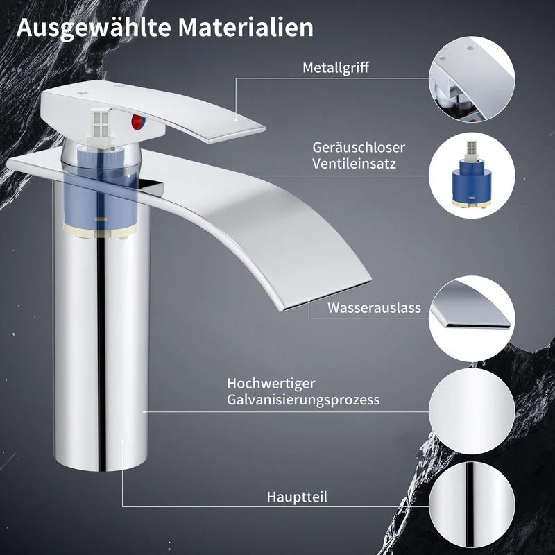 Homelody Waschtischarmatur Wasserfall Wasserhahn Waschbeckenarmatur Einhand Badarmatur