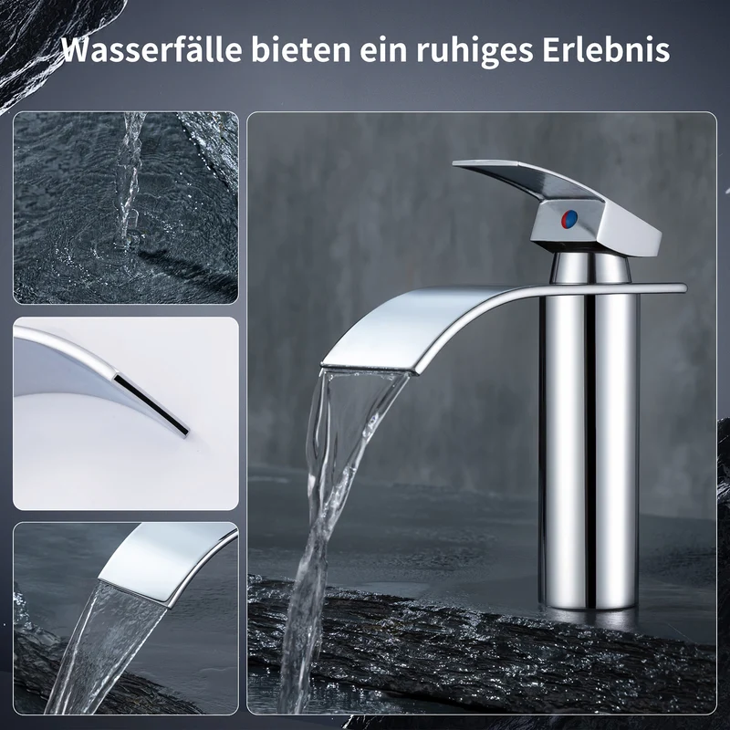 Homelody Waschtischarmatur Wasserfall Wasserhahn Waschbeckenarmatur Einhand Badarmatur