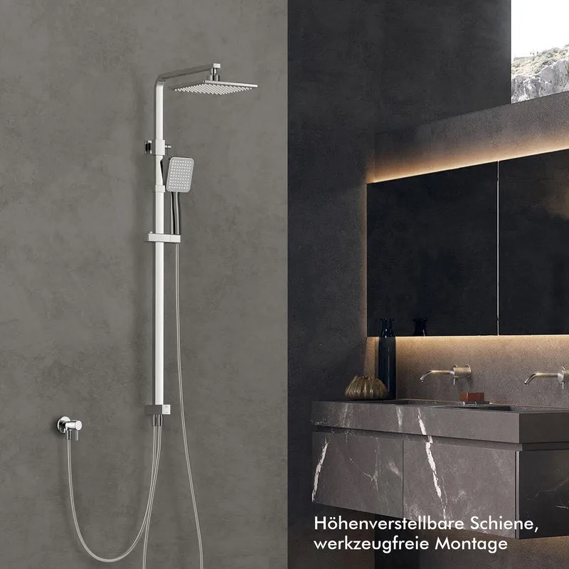 HOMELODY Regendusche Ohne Armatur Duschsystem Duschset Ohne Duscharmatur Chrom Duschgarnitur Verstellbarer Duschstange Duschsäule mit Kopfbrause 20x20cm eckig