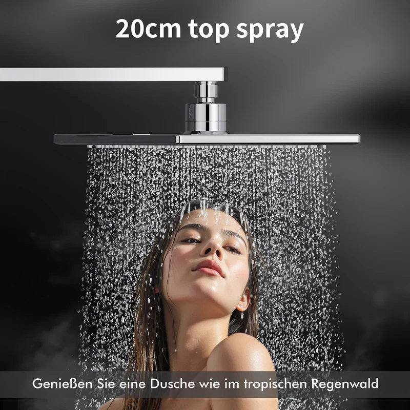 HOMELODY Regendusche Ohne Armatur Duschsystem Duschset Ohne Duscharmatur Chrom Duschgarnitur Verstellbarer Duschstange Duschsäule mit Kopfbrause 20x20cm eckig