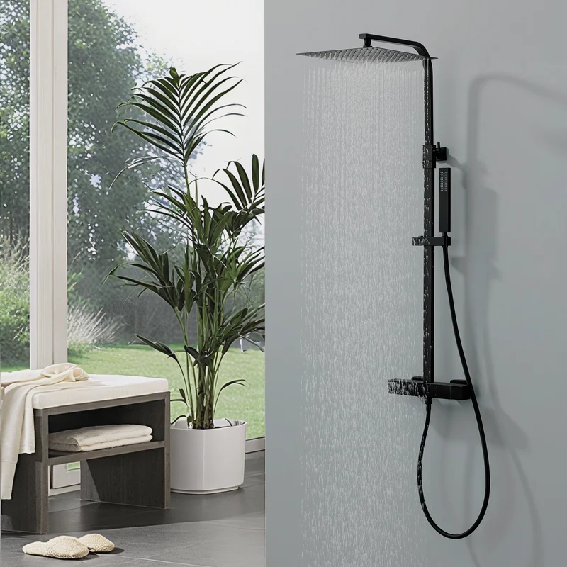 HOMELODY Duschsystem mit Thermostat Schwarz Regendusche mit Armatur Duschset Eckig Messing Kopfbrause Edelstahl 30x30CM
