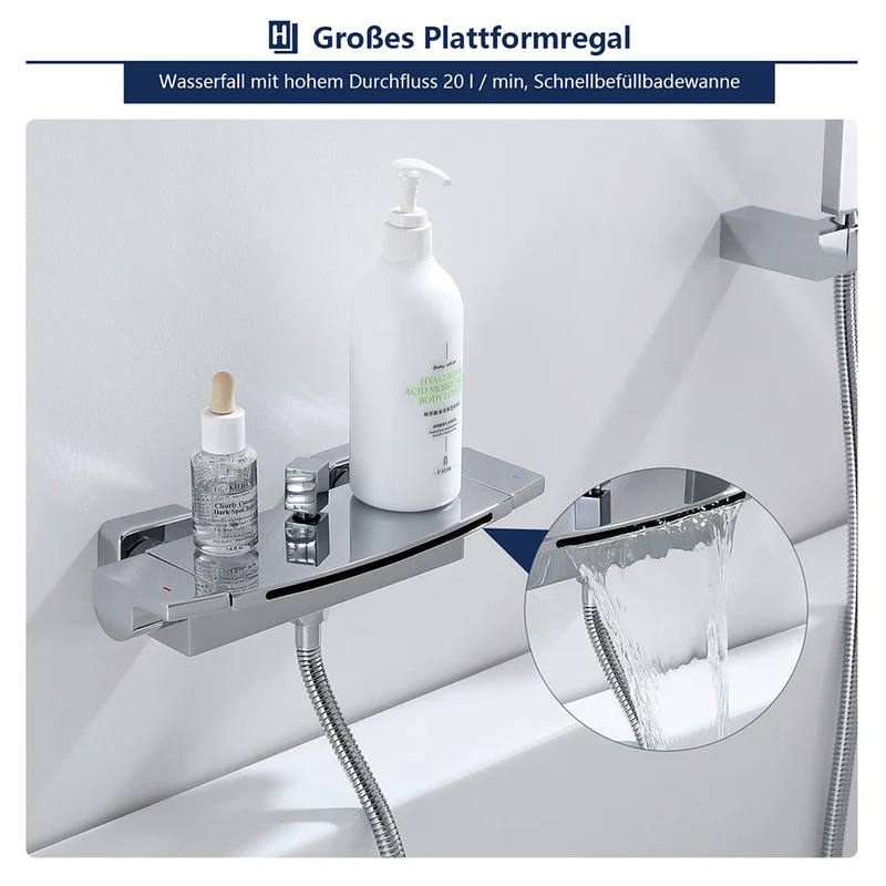 Homelody Moderne Wandhalterung Brausearmatur mit Regal Messing Wannenarmatur