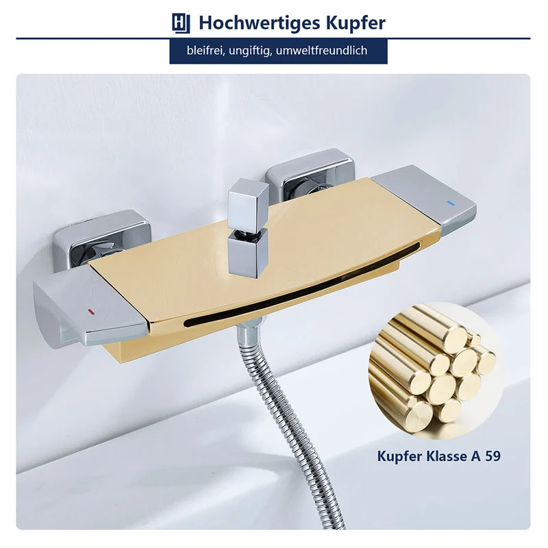 Homelody Moderne Wandhalterung Brausearmatur mit Regal Messing Wannenarmatur