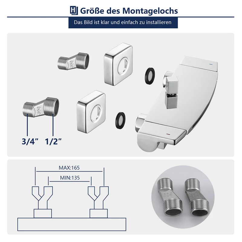 Homelody Moderne Wandhalterung Brausearmatur mit Regal Messing Wannenarmatur