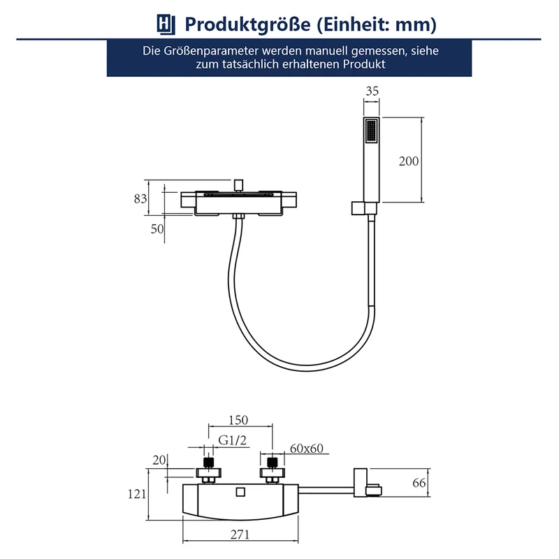 Homelody Moderne Wandhalterung Brausearmatur mit Regal Messing Wannenarmatur