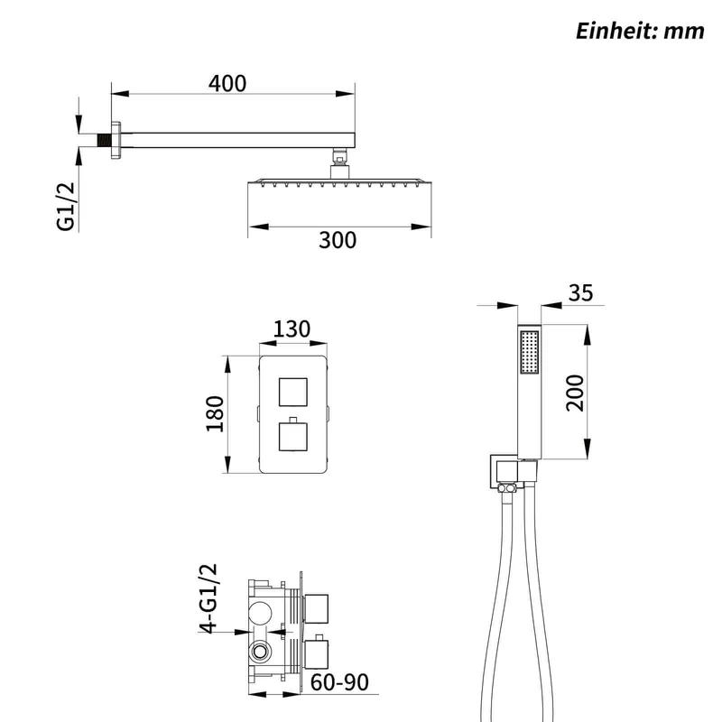 Homelody Unterputz Duschsystem aus Messing, 12 Zoll Kopfbrause Dusche