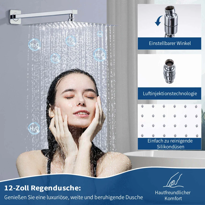 Homelody Unterputz Duschsystem aus Messing, 12 Zoll Kopfbrause Dusche