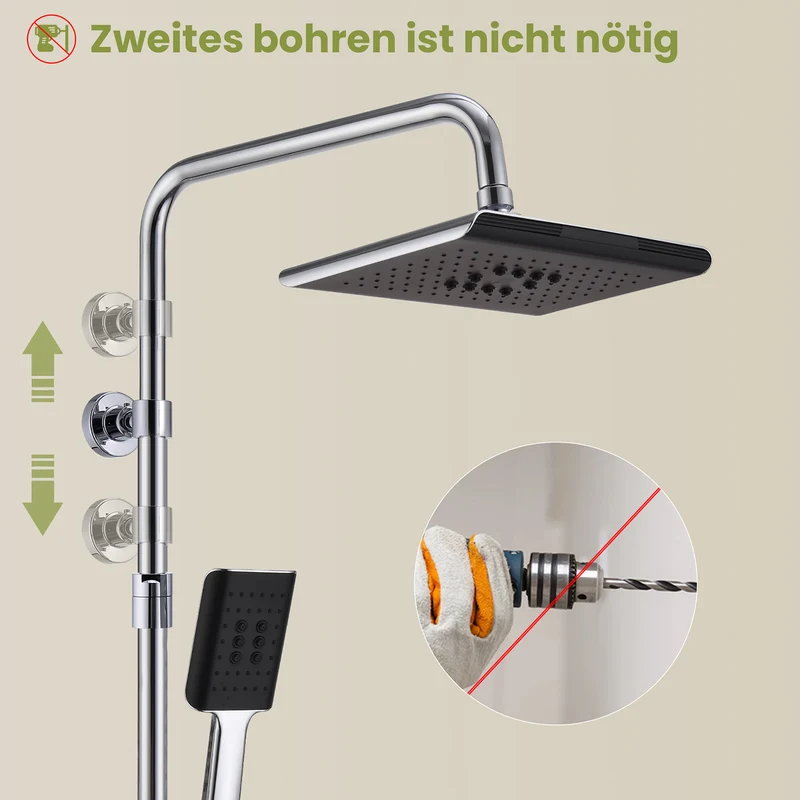 Homelody Duschsystem ohne Armatur, Regendusche Duschset mit Selbstreinigende Kopfbrause und Handbrause, Duschsäule für Bad/Badewanne