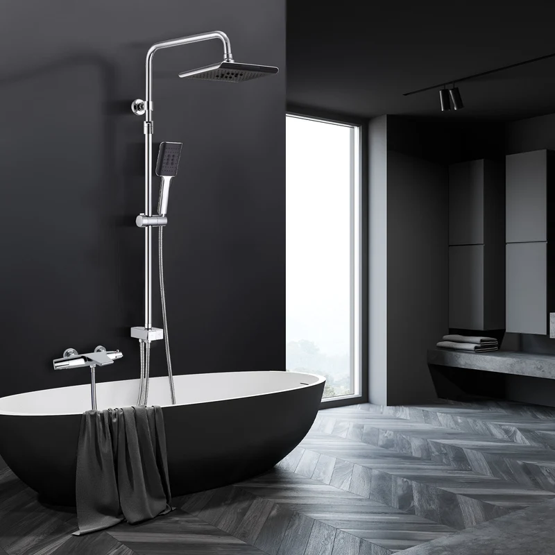 Homelody Duschsystem ohne Armatur, Regendusche Duschset mit Selbstreinigende Kopfbrause und Handbrause, Duschsäule für Bad/Badewanne