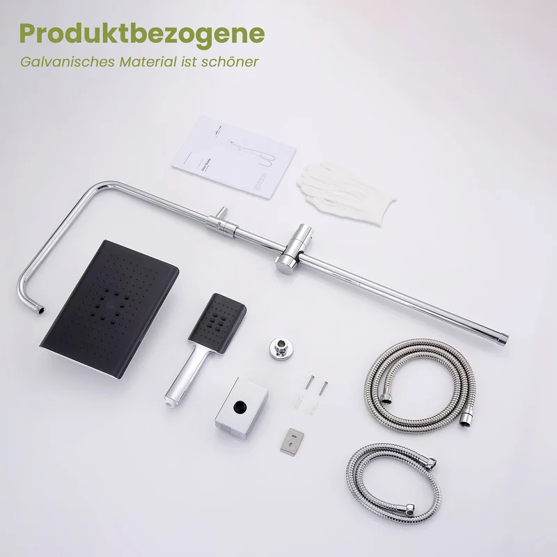 Homelody Duschsystem ohne Armatur, Regendusche Duschset mit Selbstreinigende Kopfbrause und Handbrause, Duschsäule für Bad/Badewanne