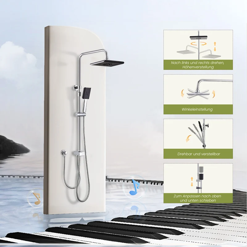 Homelody Duschsystem ohne Armatur, Regendusche Duschset mit Selbstreinigende Kopfbrause und Handbrause, Duschsäule für Bad/Badewanne