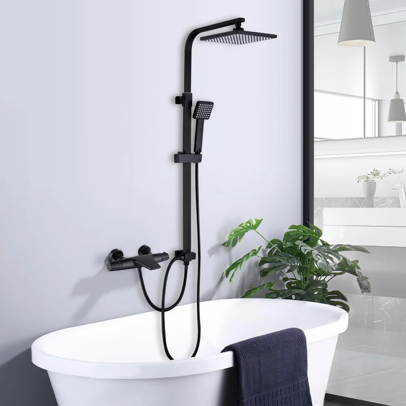 HOMELODY Duschsystem mit Thermostat Komplettset mit Wasserfall Badewannenarmatur