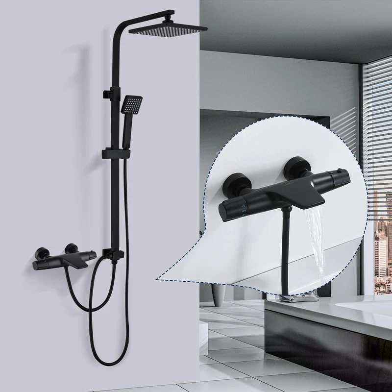 HOMELODY Duschsystem mit Thermostat Komplettset mit Wasserfall Badewannenarmatur