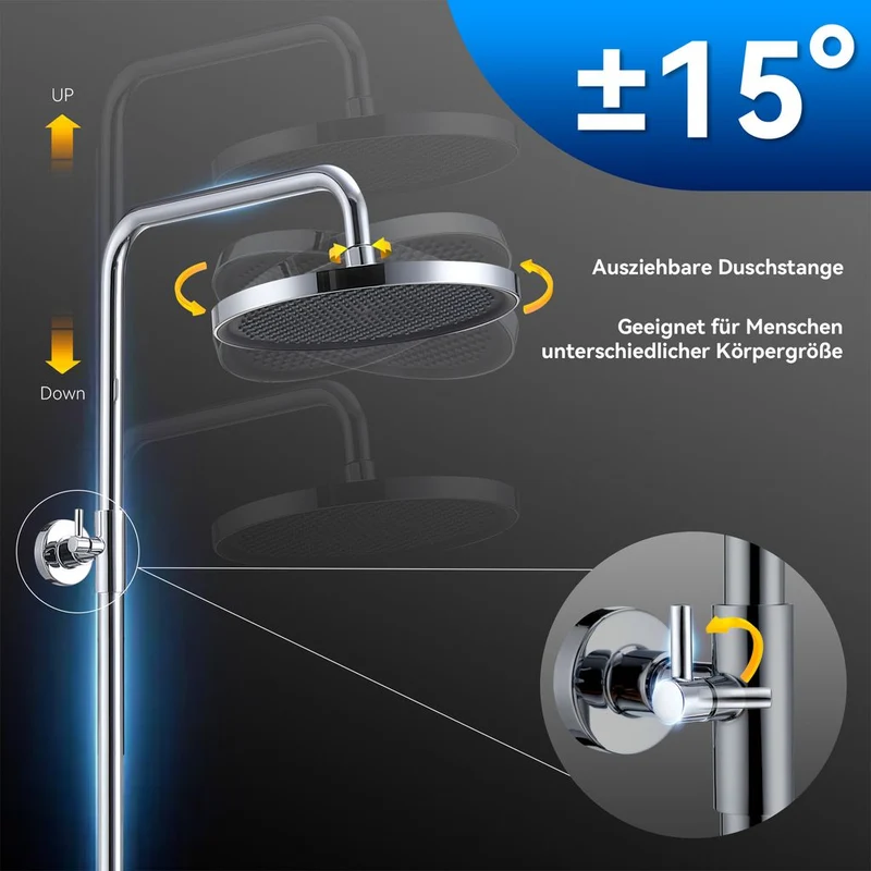 Homelody Duschsystem mit 38℃ Thermostat Regendusche Regenkopf
