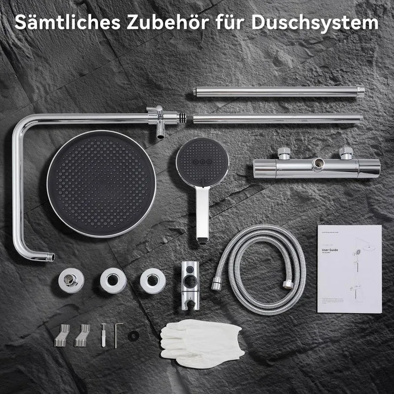 Homelody Duschsystem mit 38℃ Thermostat Regendusche Regenkopf