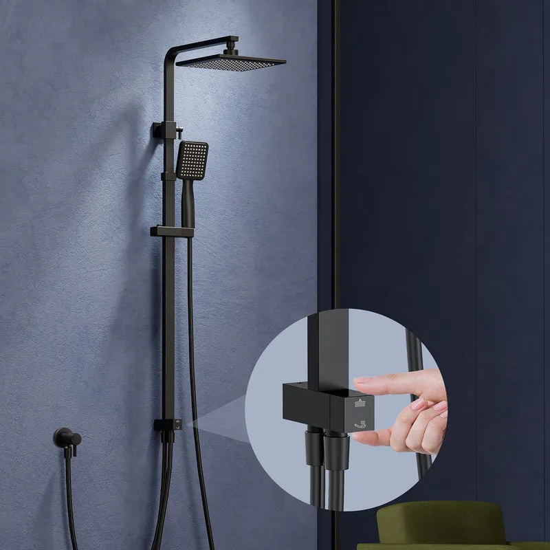 Homelody Duschsystem Schwarz Regendusche Duschset ohne Armatur mit Überkopfbrause Handbrause Duschsäule Duschsystem mit Umsteller eckig Duschsäule für Badezimmer, schwarz