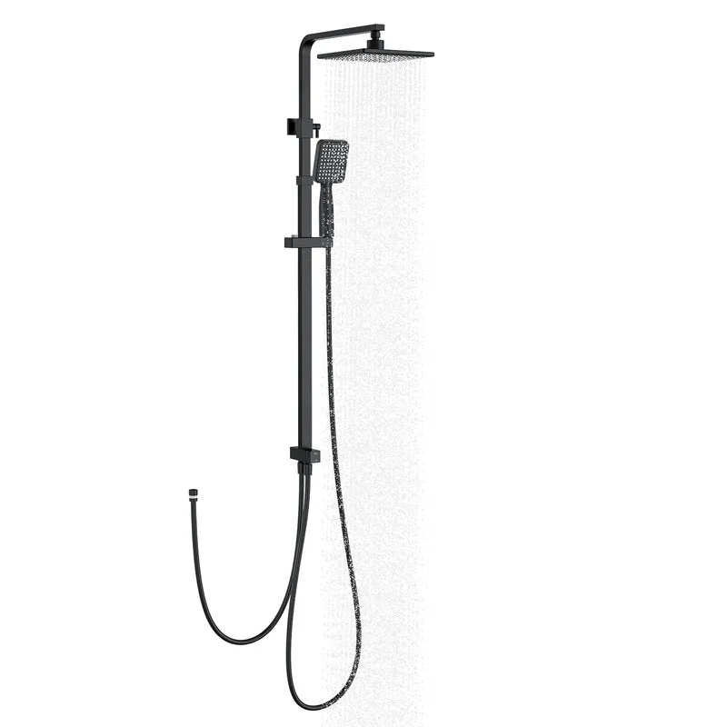 Homelody Duschsystem Schwarz Regendusche Duschset ohne Armatur mit Überkopfbrause Handbrause Duschsäule Duschsystem mit Umsteller eckig Duschsäule für Badezimmer, schwarz