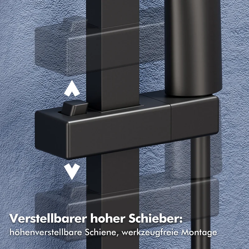 Homelody Duschsystem Schwarz Regendusche Duschset ohne Armatur mit Überkopfbrause Handbrause Duschsäule Duschsystem mit Umsteller eckig Duschsäule für Badezimmer, schwarz